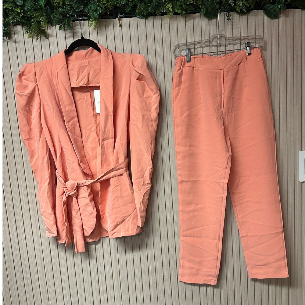 My Look Women’s 2-Piece Suit Set Blazer & Pants Coral Peach Size S